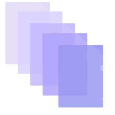 Imagem de BAYTORY Pacote com 5 pastas de arquivo de plástico tipo L, mangas de plástico gradiente para tamanho carta 28 x 20 cm, protetores de folha de papel para documentos, escritório, escola (roxo)