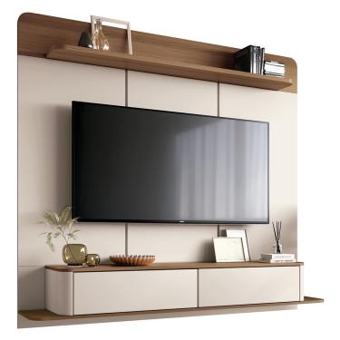 Imagem de Home Suspenso Galax para TV até 70” - HB Móveis Off White/Castanho