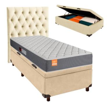 Imagem de Cama Box Bau + Colchão Solteiro D23 Pro Inducol + Cabeceira Estofada