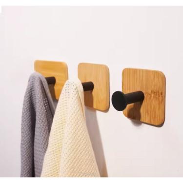 Imagem de Gancho Multiuso Autoadesivo de Bambu e Ferro - Decoração e Organização Elegante