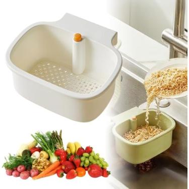 Imagem de Cesta de filtro de pia de cozinha, filtro de pendurar para torneira, escorredor de alimentos multifuncional, cesta de drenagem de cozinha de despejo automático, filtro de drenagem fácil com liberação