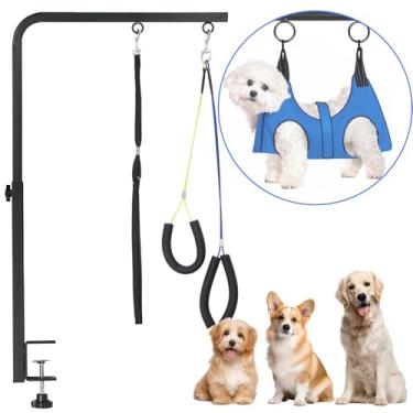 Imagem de WeGXY Braço de mesa de tosa para cães com rede, braço ajustável de 73 cm de altura com braçadeira dupla para cães pequenos e médios, laço de cuidados e suporte para não sentar