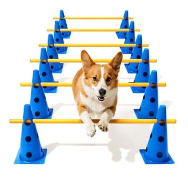 Imagem de Lupar Conjunto de quintal Dog Agility Course, Dog Agility Hurdle Cone Set com barra transversal ajustável de altura para reabilitação e iniciantes, equipamento de agilidade para cães para pista de