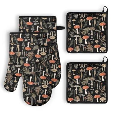 Imagem de QXWREL Conjuntos de 2 luvas de forno e suportes de panela para cozinha, luvas de forno resistentes ao calor e almofadas quentes para cozinha, luvas macias para forno e churrasqueira, itens essenciais