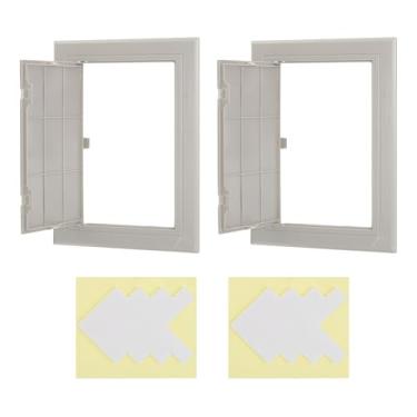 Imagem de PATIKIL Painel de acesso para drywall 20 x 15 cm, 2 conjuntos de plástico ABS capa de orifício de parede porta de acesso com fita dupla face para teto de parede elétrica, cinza