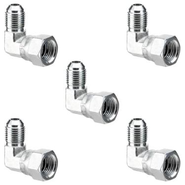 Imagem de Racewill Pacote com 5 Cotovelos de 90 graus JIC 37° Conexões Hidráulicas: 3/20.3 cm JIC Macho x 3/20.3 cm JIC Fêmea, com Tampa de Proteção Mangueira Hidráulica Conexões de Crimpagem Giratórias