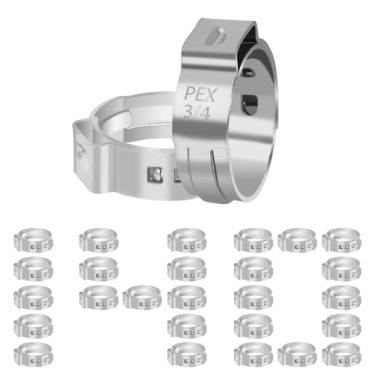 Imagem de Kodilin Pacote com 140 anéis de crimpagem 3/4 Pex, braçadeiras Pex de orelha única de aço inoxidável 304 resistentes para maior aderência e vedação de 360°, serve para conexões de encaixe de tubulação