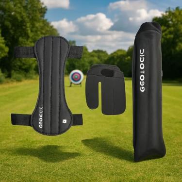 Imagem de Geologic Kit de Proteção para Tiro com Arco, Protetor de Braço e Dedeira, 3 Peças, Preto