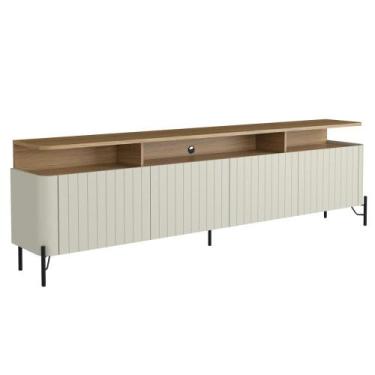 Imagem de Rack Para Sala de Estar TV 75 Pol 4 Portas Brise 220cm Pés Preto Clio 