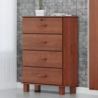 Imagem de Cômoda Para Quarto 79cm 4 Gavetas Pé Madeira Renzo Imbuia F07 - Mpozen