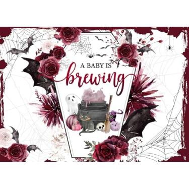 Imagem de DULUDA Pano de fundo de chá de bebê de Halloween de 3,5 x 2,3 m A Baby is Brewing para chá de bebê, decorações de festa, produção mágica, aquarela floral, cenário para fotos