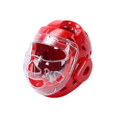 Imagem de Deevoka Proteção para testa e ouvidos de karatê, protetor de cabeça para crianças e adultos, proteção para cabeça de taekwondo para treinamento de luta livre, Vermelho, Xs