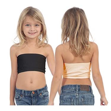 Imagem de Kurve Sutiã tomara que caia feminino – sutiã esportivo sem alças, top cropped sem costura, tecido com proteção UV FPS 50+ feito nos EUA, Conjunto preto/nude, 9-14 Anos