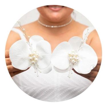 Imagem de Par de Grinaldas de Orquídea com Pérolas Cabelo de Noiva A23 - Milly O
