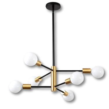 Imagem de Lustre De 6 Lâmpadas Preto Com Dourado