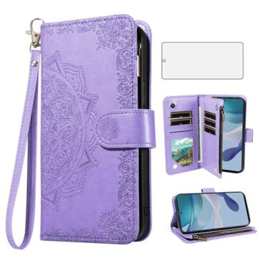 Imagem de Asuwish Capa de celular para Motorola Moto G 5G 2023 capa carteira celular com protetor de tela de vidro temperado e flor flip porta-cartão de crédito suporte suporte G5G 5 G G5 mulheres homens roxo