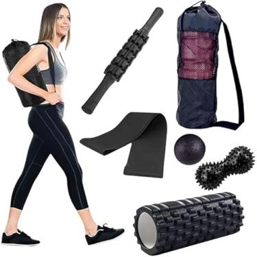 Imagem de Kit de Liberação Miofascial 6 em 1 com Rolo Massageador, Bastão, Bolas, Faixa de Alongamento e Bolsa – Ideal para Yoga, Pilates, Fisioterapia e Alívio Muscular