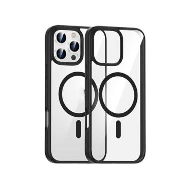 Imagem de HAO RIYLN Capa de celular para Iphone16 Pro Max/16/16Pro/16Plus, magnética evita impressões digitais, não amarela, fina, resistente, à prova de impacto, transparente, 16