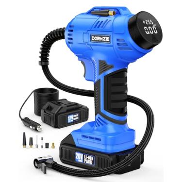 Imagem de Compressor de ar portátil para inflador de pneu, bomba de ar portátil de 150 PSI para pneus de carro com bateria recarregável de 20 V, adaptador de energia de carro de 12 V, display digital, bola