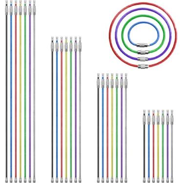 Imagem de BlueCosto Cabo para chaveiro de arame – 2 mm de espessura de aço inoxidável com trava de parafuso seguro para pendurar etiquetas de bagagem e chaves de organização, Multicolorido., 28 Pack