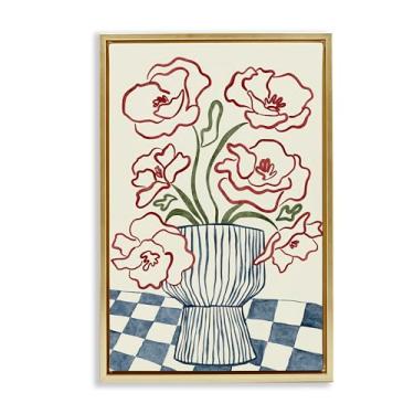 Imagem de Stupell Industries Vaso de flores em tela flutuante de ouro quadriculado minimalista design de arte de parede por JJ Design House LLC, 78 x 53 cm