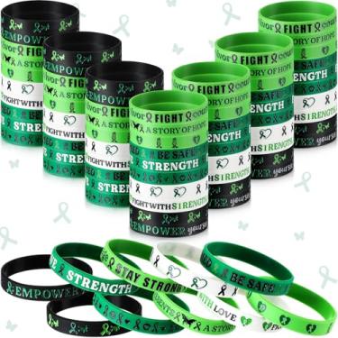 Imagem de Wavwavw Pulseiras de conscientização de saúde mental, pulseira de silicone com fita verde motivacional, pulseiras de borracha verde para homens e mulheres, presentes para o mês de conscientização