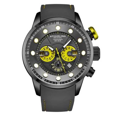 Imagem de Relógio de pulso masculino Cronógrafo Força Aquática 50mm 4053, com mostrador, pulseira e moldura na cor cinza da marca Stuhrling.