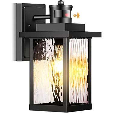Imagem de Hifeelen Suporte de parede com sensor de movimento para ambientes externos, luz de segurança à prova d'água do crepúsculo ao amanhecer com luminárias de alumínio preto para garagem, varanda, pátio e