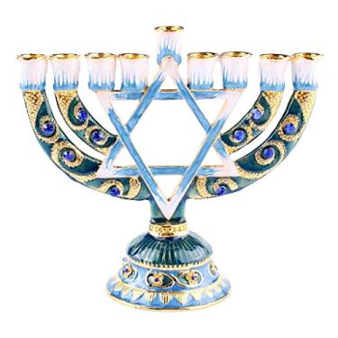 Imagem de KiBcsLic Porta-velas Retrô Menorah Pintado Esmaltado Geométrico Judaico Candelabro Decoração para Sala de Jantar, UM
