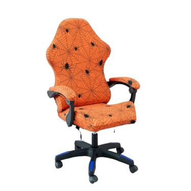 Imagem de ACOFRR Capas para cadeira de jogos, capas elásticas removíveis laváveis para computador reclináveis para cadeira de jogos com capa para apoio de braço (sem cadeiras) (Halloween-Spider Web01)