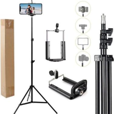 Imagem de Tripé pedestal 1,60m com suporte para smartphone celular para vídeos f