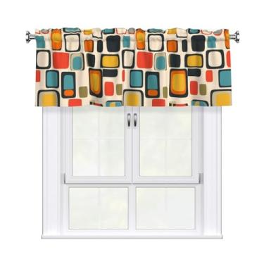 Imagem de Cortina geométrica medieval sanefa curta haste bolso tratamento de janela para sala de estar, quarto, cozinha, banheiro, 1 painel 137 cm L x 45,7 cm C