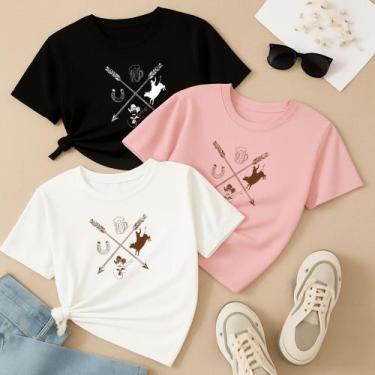 Imagem de Kit com 3 Camisetas Estampadas Flechas Peão COuntry Roça Fazendeira Sh