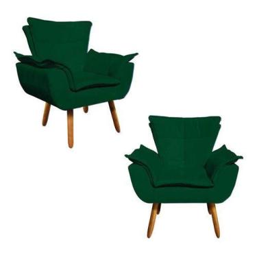 Imagem de Kit 2 Poltronas Opala Retro Sala Estar Suede Verde - King Lar