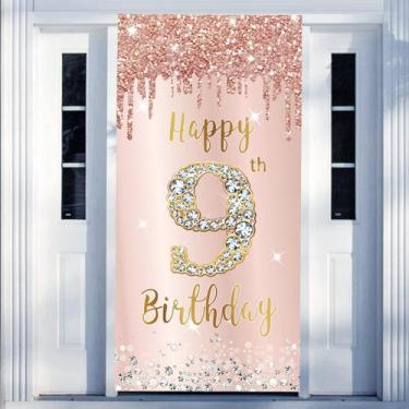 Imagem de Decorações de banner de porta Excelloon Pink Rose Gold 9º aniversário