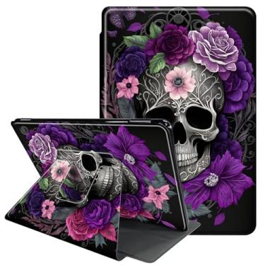 Imagem de RAUEDWDJS Capa para Samsung Galaxy Tab A9+ / A9 Plus 11 polegadas 2023-360 graus rotação multi-ângulo visualização capa protetora com hibernar/despertar automático, caveira roxa