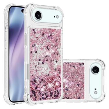 Imagem de MRRSIWEI Capa com glitter brilhante para APP 107 AI, TPU macio, brilhante, líquido, flutuante, transparente, capa para mulheres e meninas, capa para IPE 107 AI. Ouro rosa líquido