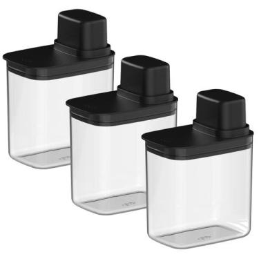 Imagem de Dispenser Hermético Organizador Cozinha 1,5L Drop OU - Preto Kit c/3