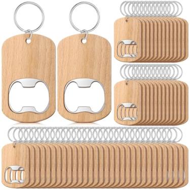 Imagem de Gerrii 100 peças de abridor de garrafas de madeira, chaveiro de madeira, abridor de garrafas, em branco, chaveiro inacabado, gravação em madeira para lembrancinhas de festa de aniversário de casamento