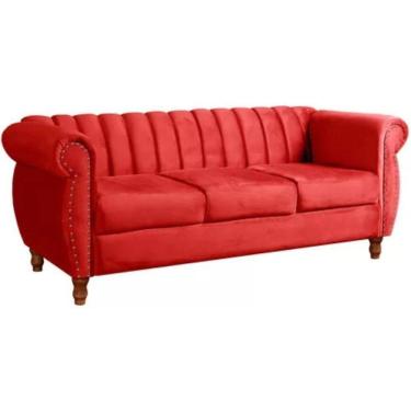 Imagem de Sofá Chesterfield 3 Lugares Realeza Vintage Retrô Suede Vermelho