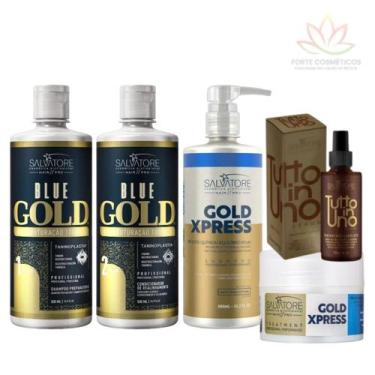 Imagem de Kit Blue Gold Alinhamento Capilar Kit Pós Química Gold Xpress Sérum Tu