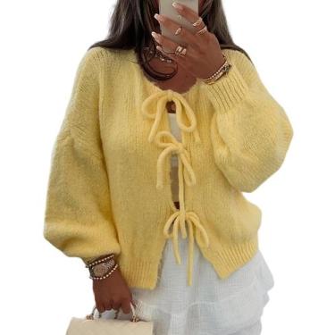 Imagem de Suéter de cardigã VDWIP Tie Front Knit Y2K Oversized Y2K Oversize Yell