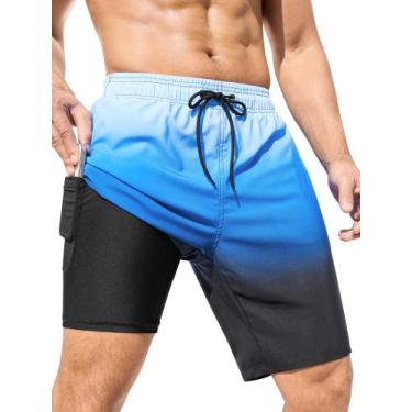 Imagem de Calções de banho SILKWORLD masculinos 2 em 1 com forro de compressão