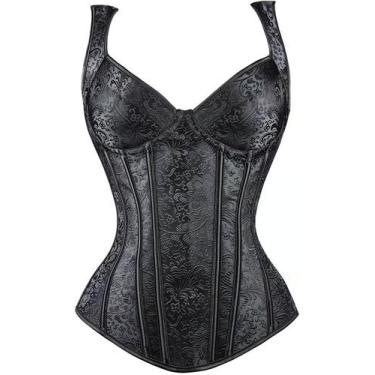 Imagem de Espartilho feminino ADELCE com cadarço, jacquard gótico, preto, tamanh