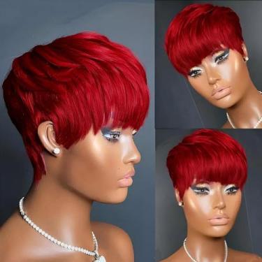 Imagem de Peruca Bulapla Pixie Cut Bob com franja 100% cabelo humano vermelho