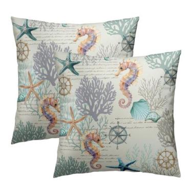 Imagem de Capa de travesseiro Imiss Nautical Coastal 45x45cm Starfish Seashell