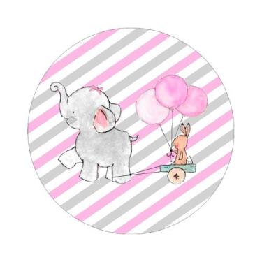 Imagem de Painel De Tecido Sublimado Redondo Elefantinho e Coelho Aquarela C/Elá