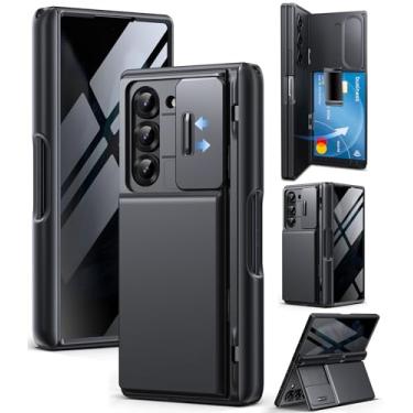 Imagem de TONGATE Carteira Para Z Fold 6 Capa Com Protetor De Tela De Privacidade, [Anti Spy][Porta-Cartão] Suporte Para S Pen Integrado E Suporte E Capa Para Câmera, Capa De Telefone Z6 À Prova De Choque Par