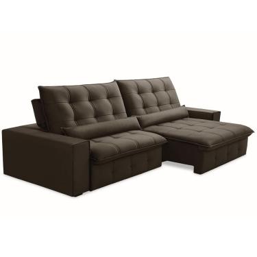 Imagem de Sofá Retrátil Reclinável Para Sala 4 Lugares 290cm Curie F04 Veludo Marrom Escuro - Lyam Decor