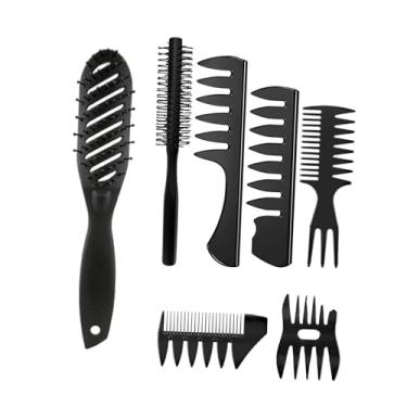 Imagem de oshhni 7 peças de pentes e escovas para modelar cabelo masculino, escova ventilada para secagem com escova, dentes largos, pente de textura preta para topete